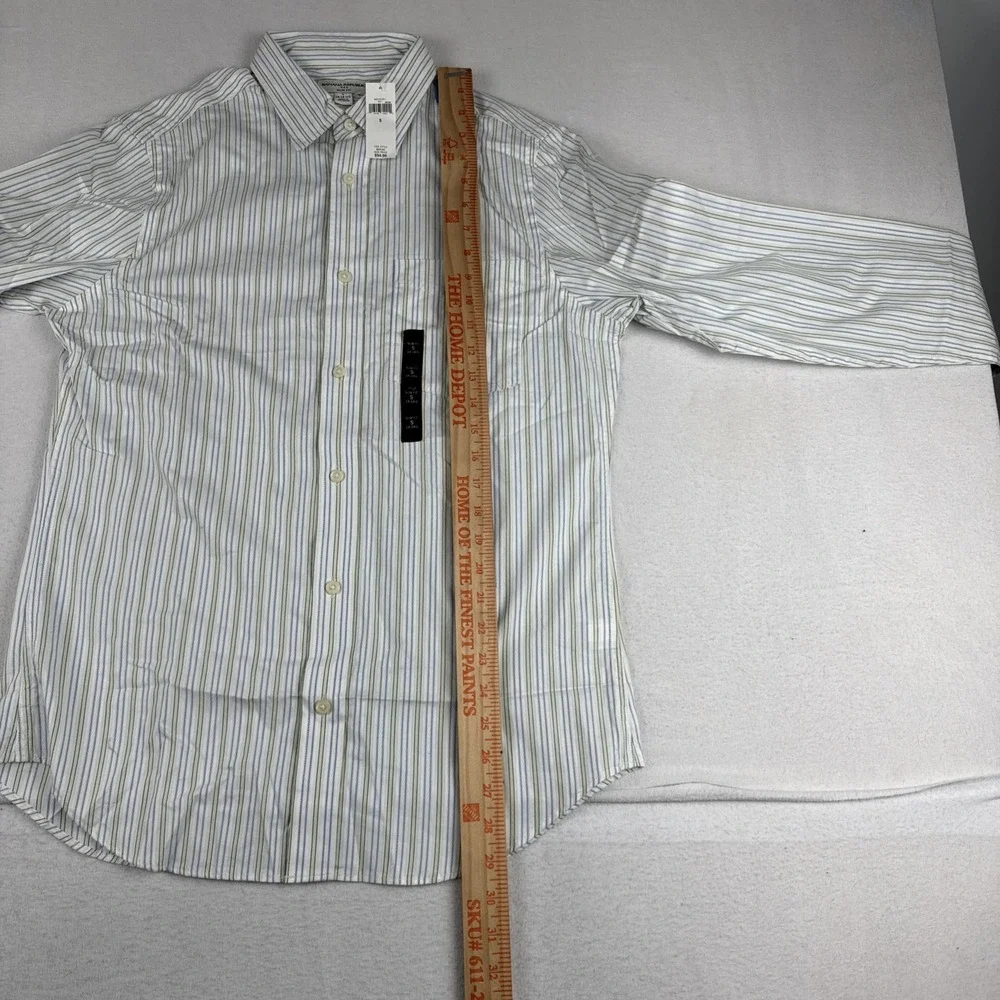 New! Banana Republic Mens White Yellow Blue Striped Shirt S 14-14.5 Slim Fit